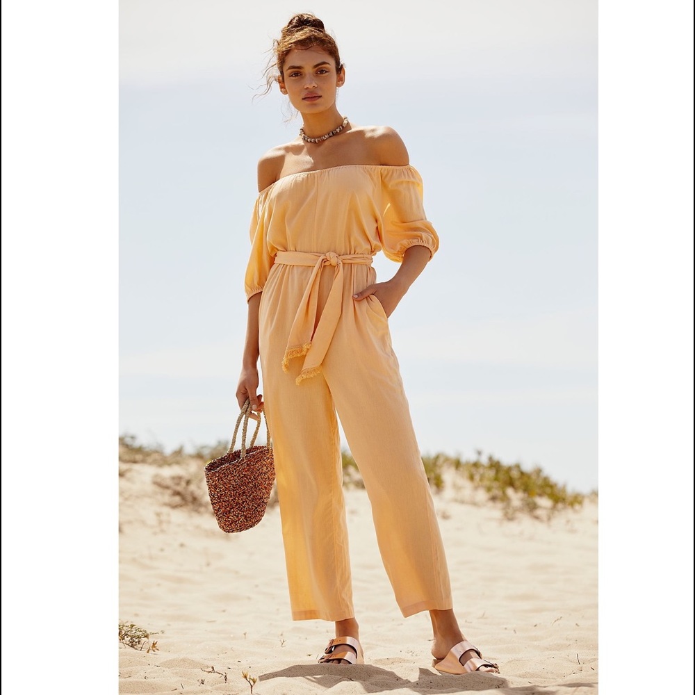 Free People Nalani Puff Sleeve Off The Shoulder Jumpsuit Romper